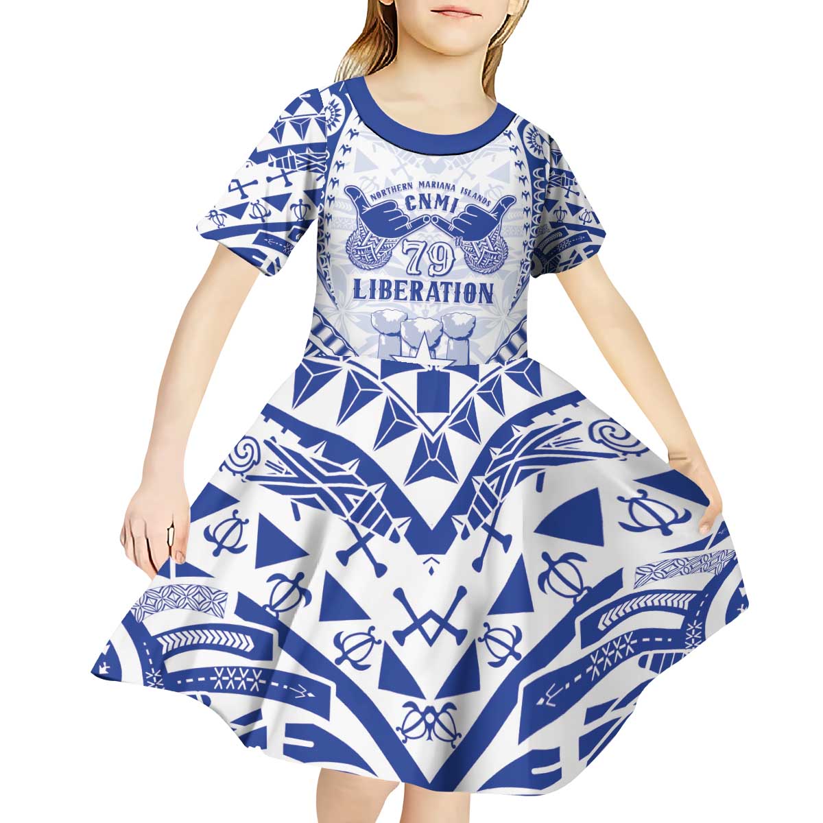Northern Mariana Islands Liberation Day Kid Short Sleeve Dress 79th Anniversary