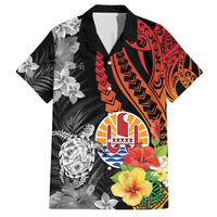 French Polynesia Bastille Day Family Matching Off Shoulder Maxi Dress and Hawaiian Shirt Tropical Turtle Hibiscus Polynesian Pattern