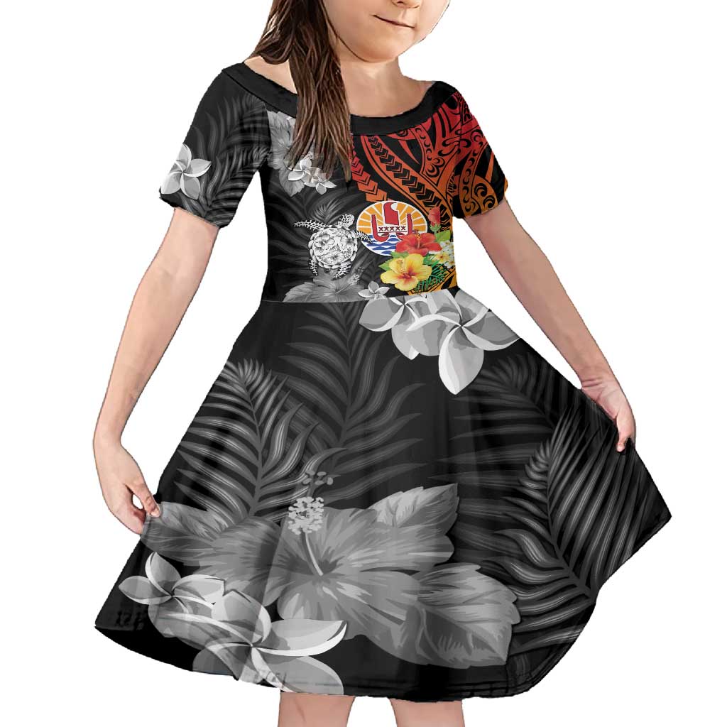 French Polynesia Bastille Day Family Matching Tank Maxi Dress and Hawaiian Shirt Tropical Turtle Hibiscus Polynesian Pattern LT05 Daughter's Dress Black - Polynesian Pride