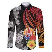 French Polynesia Bastille Day Family Matching Tank Maxi Dress and Hawaiian Shirt Tropical Turtle Hibiscus Polynesian Pattern LT05 Dad's Shirt - Long Sleeve Black - Polynesian Pride