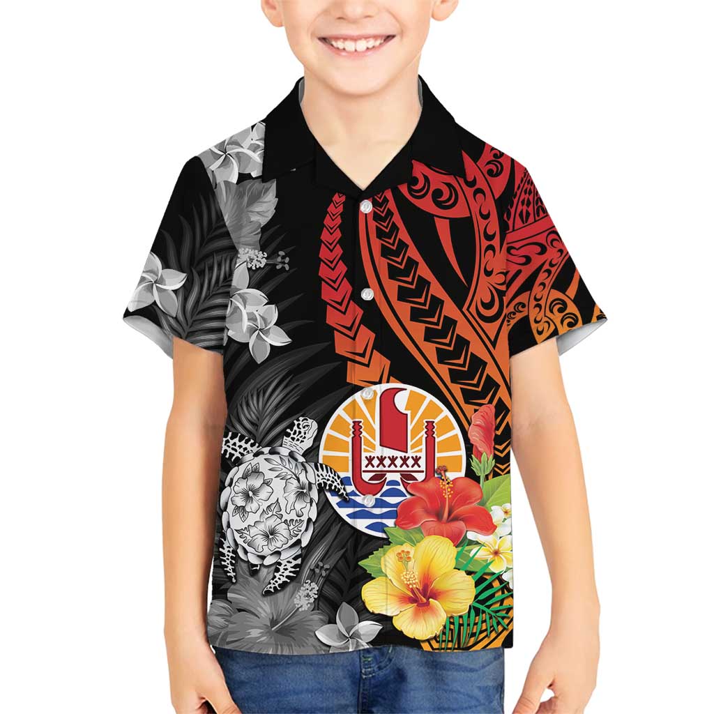 French Polynesia Bastille Day Family Matching Tank Maxi Dress and Hawaiian Shirt Tropical Turtle Hibiscus Polynesian Pattern LT05 Son's Shirt Black - Polynesian Pride