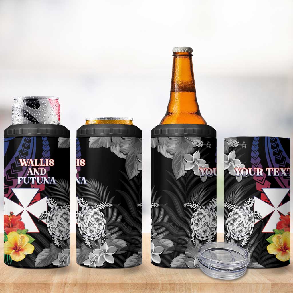 Personalised Wallis and Futuna Bastille Day 4 in 1 Can Cooler Tumbler Tropical Turtle Hibiscus Polynesian Pattern LT05 - Polynesian Pride