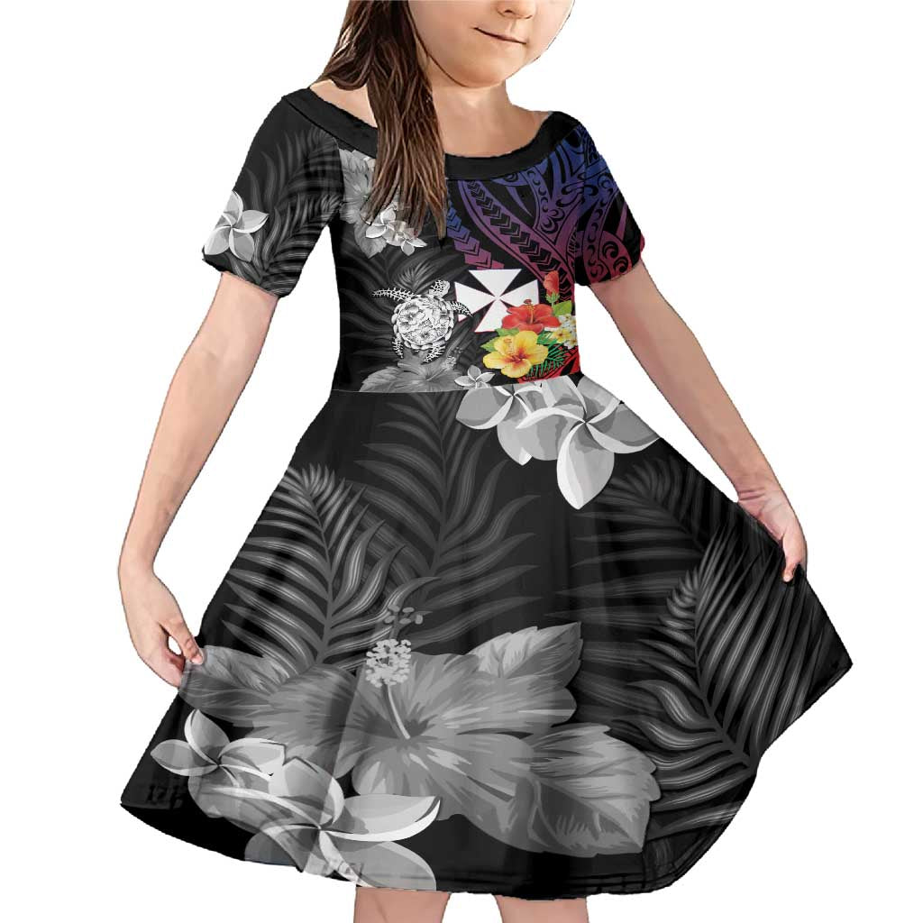 Wallis and Futuna Bastille Day Family Matching Mermaid Dress and Hawaiian Shirt Tropical Turtle Hibiscus Polynesian Pattern LT05 Daughter's Dress Black - Polynesian Pride