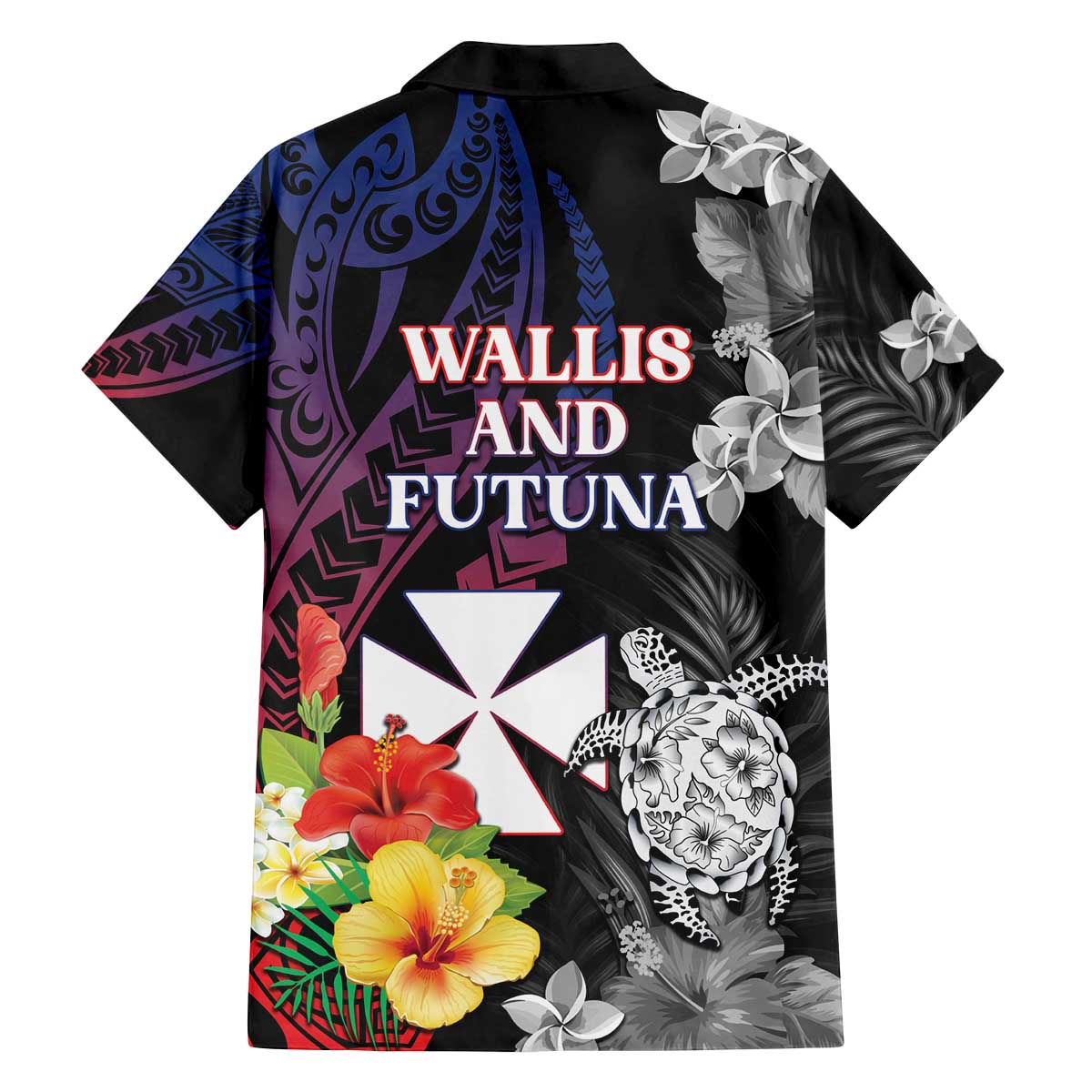 Wallis and Futuna Bastille Day Family Matching Off The Shoulder Long Sleeve Dress and Hawaiian Shirt Tropical Turtle Hibiscus Polynesian Pattern LT05 - Polynesian Pride
