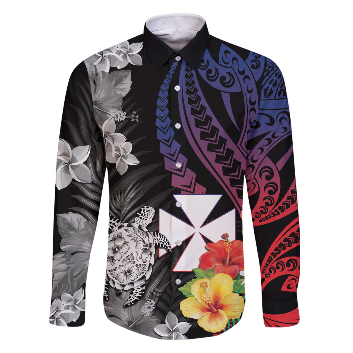 Wallis and Futuna Bastille Day Family Matching Off Shoulder Short Dress and Hawaiian Shirt Tropical Turtle Hibiscus Polynesian Pattern