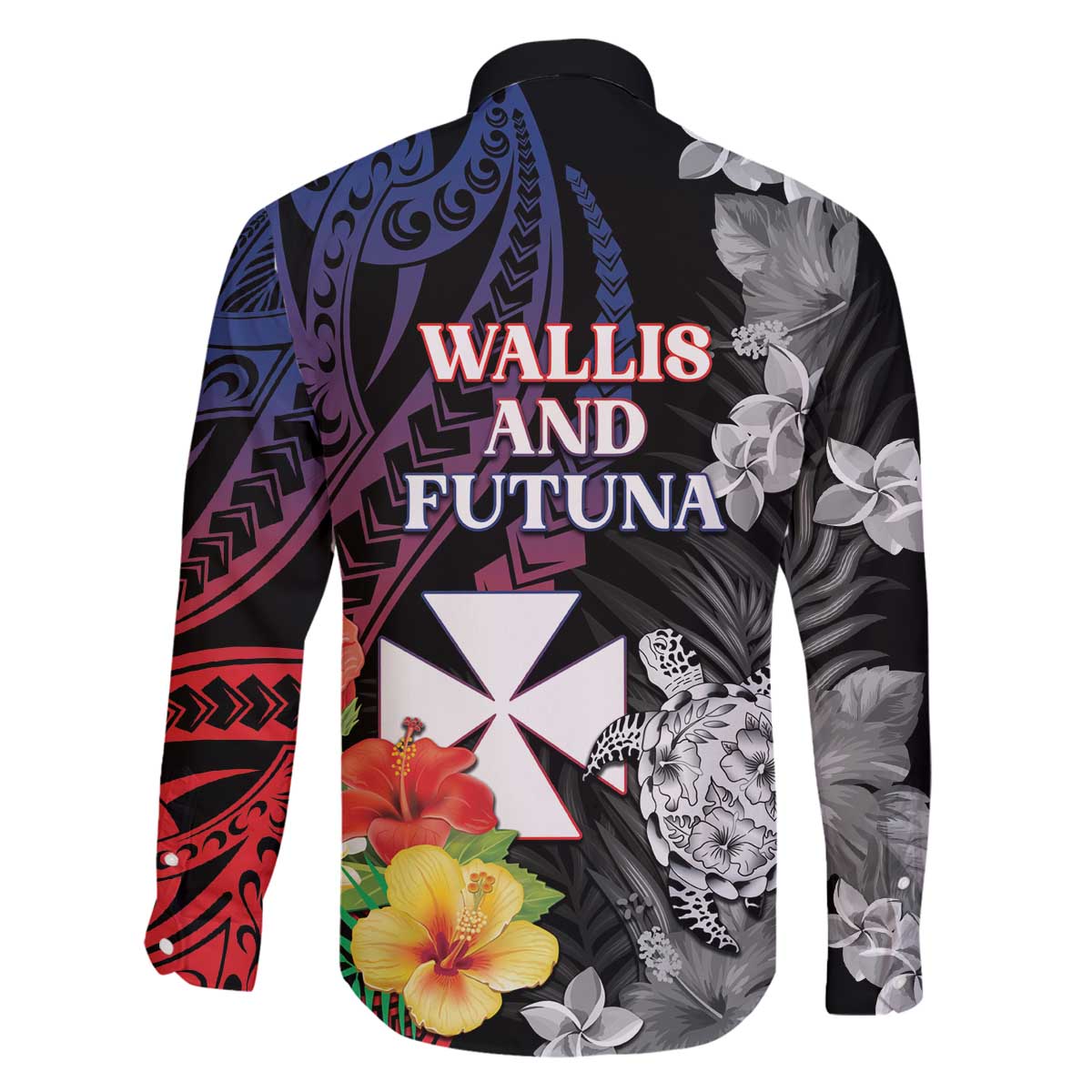 Wallis and Futuna Bastille Day Family Matching Off Shoulder Short Dress and Hawaiian Shirt Tropical Turtle Hibiscus Polynesian Pattern