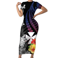 Wallis and Futuna Bastille Day Family Matching Short Sleeve Bodycon Dress and Hawaiian Shirt Tropical Turtle Hibiscus Polynesian Pattern LT05 Mom's Dress Black - Polynesian Pride