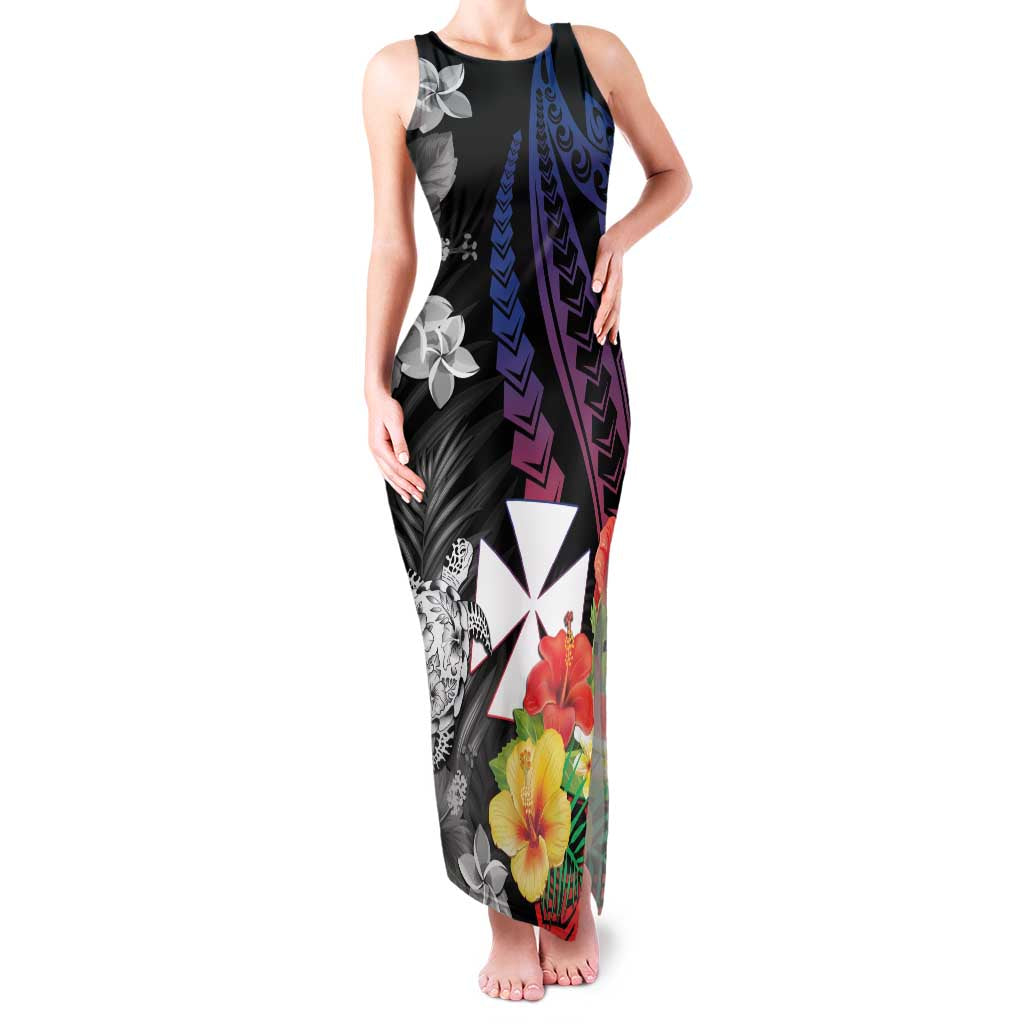 Wallis and Futuna Bastille Day Family Matching Tank Maxi Dress and Hawaiian Shirt Tropical Turtle Hibiscus Polynesian Pattern LT05 Mom's Dress Black - Polynesian Pride