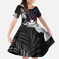 Wallis and Futuna Bastille Day Kid Short Sleeve Dress Tropical Turtle Hibiscus Polynesian Pattern LT05 KID Black - Polynesian Pride