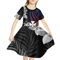 Wallis and Futuna Bastille Day Kid Short Sleeve Dress Tropical Turtle Hibiscus Polynesian Pattern LT05 - Polynesian Pride