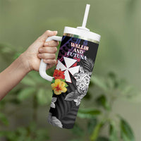 Personalised Wallis and Futuna Bastille Day Tumbler With Handle Tropical Turtle Hibiscus Polynesian Pattern
