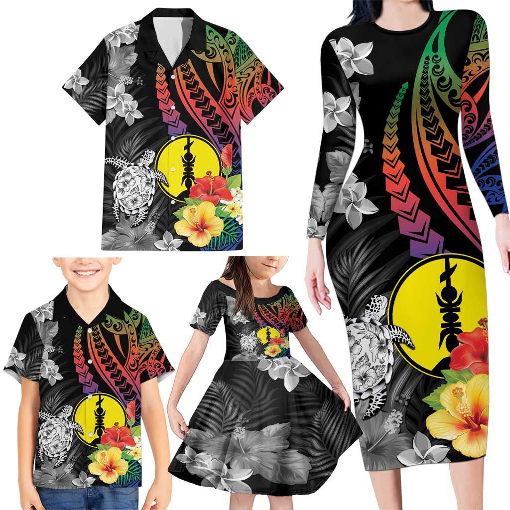 New Caledonia Bastille Day Family Matching Long Sleeve Bodycon Dress and Hawaiian Shirt Tropical Turtle Hibiscus Polynesian Pattern LT05 - Polynesian Pride