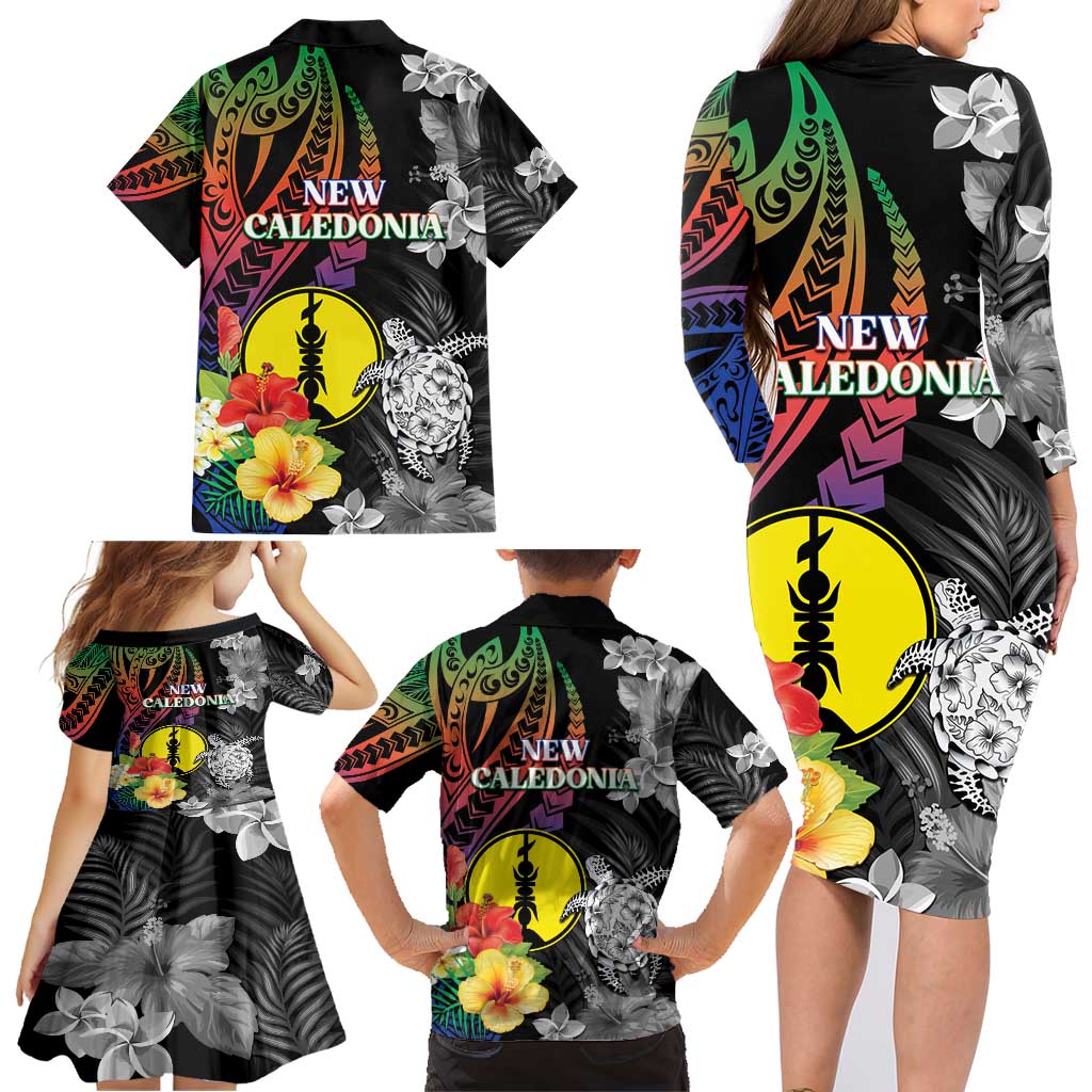 New Caledonia Bastille Day Family Matching Long Sleeve Bodycon Dress and Hawaiian Shirt Tropical Turtle Hibiscus Polynesian Pattern LT05 - Polynesian Pride