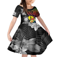 New Caledonia Bastille Day Family Matching Off The Shoulder Long Sleeve Dress and Hawaiian Shirt Tropical Turtle Hibiscus Polynesian Pattern LT05 Daughter's Dress Black - Polynesian Pride