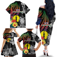 New Caledonia Bastille Day Family Matching Off The Shoulder Long Sleeve Dress and Hawaiian Shirt Tropical Turtle Hibiscus Polynesian Pattern LT05 - Polynesian Pride