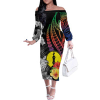 New Caledonia Bastille Day Family Matching Off The Shoulder Long Sleeve Dress and Hawaiian Shirt Tropical Turtle Hibiscus Polynesian Pattern LT05 Mom's Dress Black - Polynesian Pride