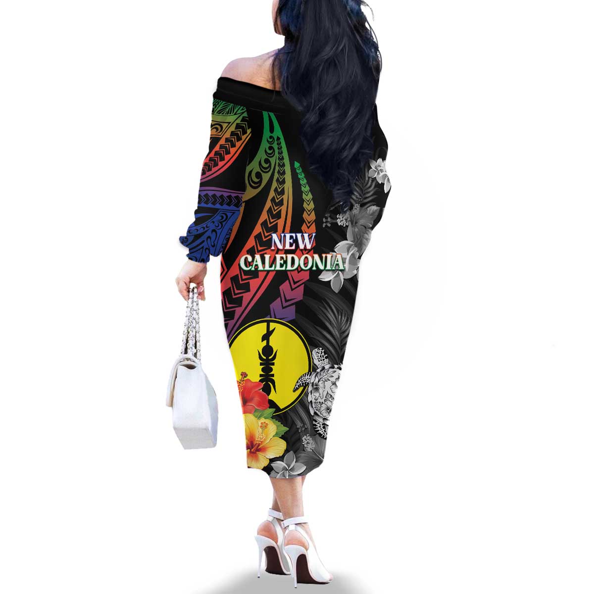 New Caledonia Bastille Day Family Matching Off The Shoulder Long Sleeve Dress and Hawaiian Shirt Tropical Turtle Hibiscus Polynesian Pattern LT05 - Polynesian Pride