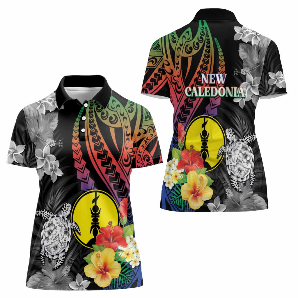 New Caledonia Bastille Day Women Polo Shirt Tropical Turtle Hibiscus Polynesian Pattern LT05 - Polynesian Pride