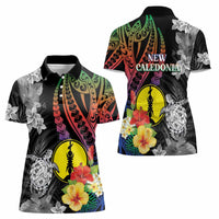 New Caledonia Bastille Day Women Polo Shirt Tropical Turtle Hibiscus Polynesian Pattern LT05 - Polynesian Pride