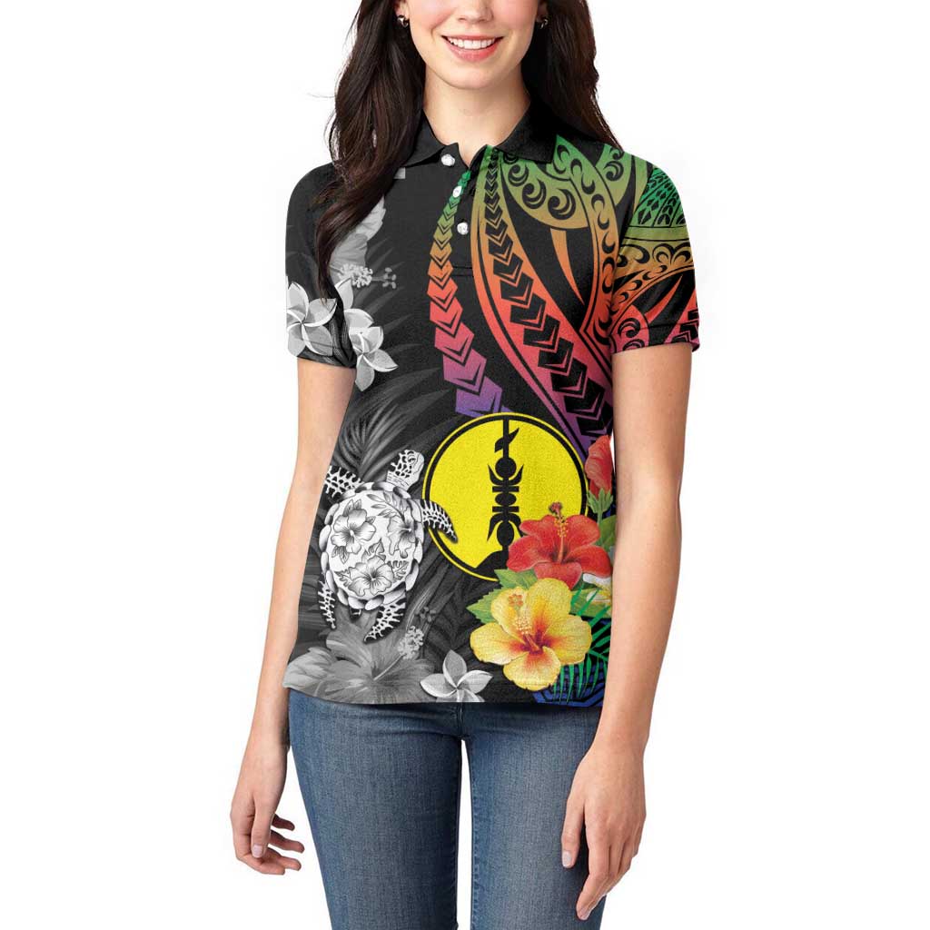 New Caledonia Bastille Day Women Polo Shirt Tropical Turtle Hibiscus Polynesian Pattern LT05 - Polynesian Pride