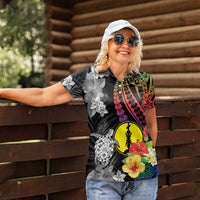 New Caledonia Bastille Day Women Polo Shirt Tropical Turtle Hibiscus Polynesian Pattern LT05 - Polynesian Pride