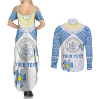 Personalised Palau Constitution Day Couples Matching Summer Maxi Dress and Long Sleeve Button Shirt Polynesian Turtle LT05 - Polynesian Pride