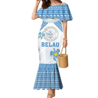 Personalised Palau Constitution Day Family Matching Mermaid Dress and Hawaiian Shirt Polynesian Turtle