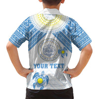 Personalised Palau Constitution Day Family Matching Short Sleeve Bodycon Dress and Hawaiian Shirt Polynesian Turtle