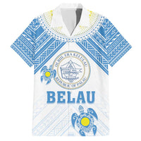 Personalised Palau Constitution Day Family Matching Short Sleeve Bodycon Dress and Hawaiian Shirt Polynesian Turtle