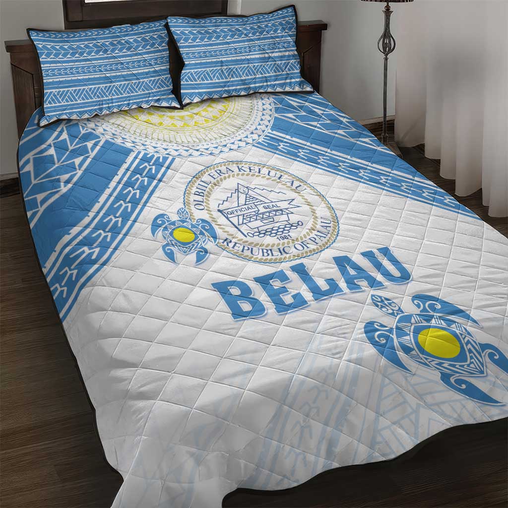 Palau Constitution Day Quilt Bed Set Polynesian Turtle LT05 Blue - Polynesian Pride