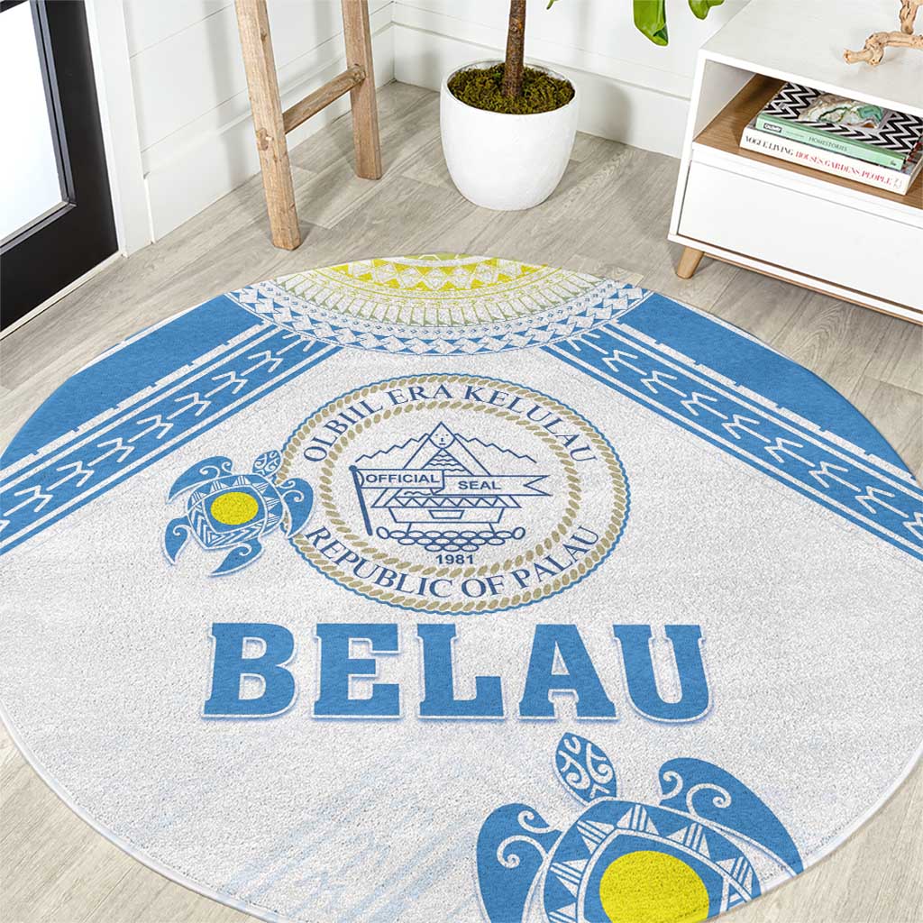 Palau Constitution Day Round Carpet Polynesian Turtle LT05 Blue - Polynesian Pride