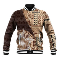 Samoa Siapo Elegant Baseball Jacket Hibiscus Chocolate Brown Motifs - Polynesian Pride