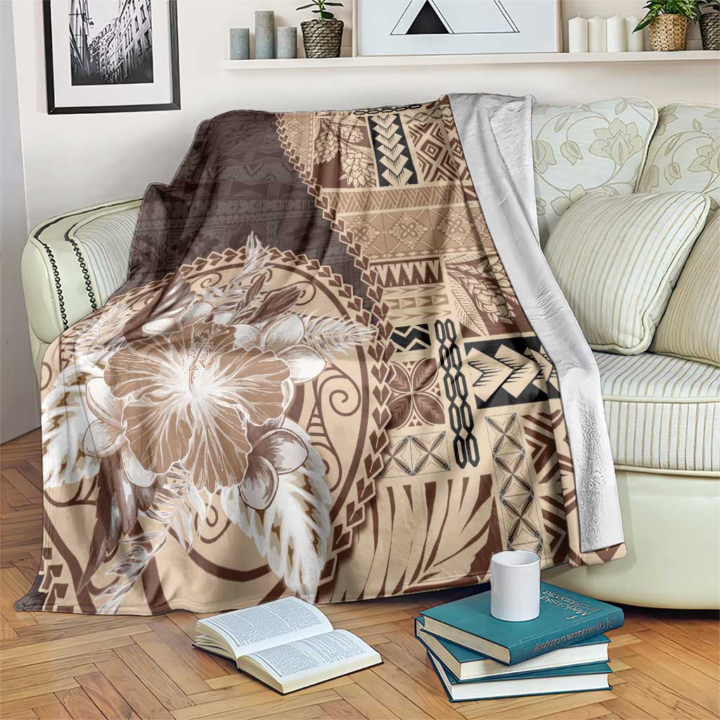 Samoa Siapo Elegant Blanket Hibiscus Chocolate Brown Motifs - Polynesian Pride