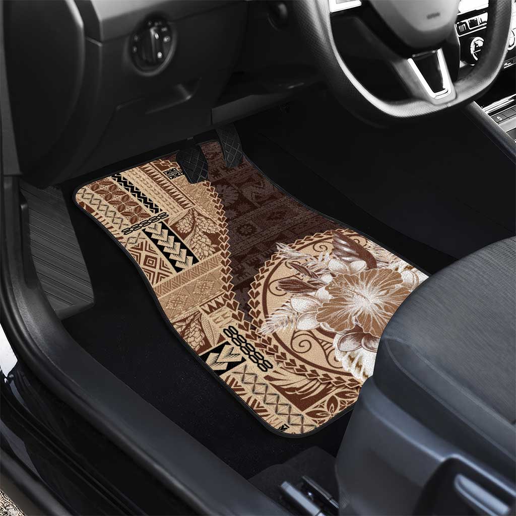 Samoa Siapo Elegant Car Mats Hibiscus Chocolate Brown Motifs - Polynesian Pride