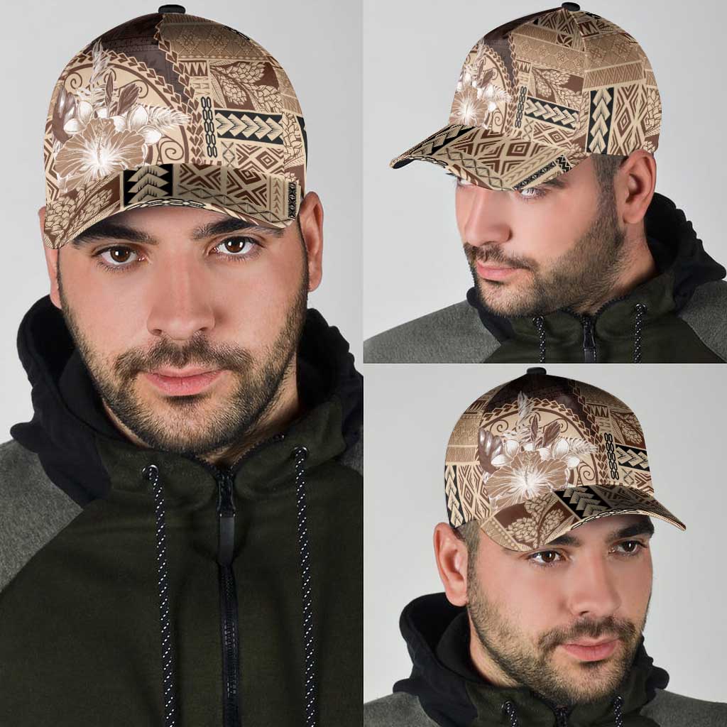 Samoa Siapo Elegant Classic Cap Hibiscus Chocolate Brown Motifs - Polynesian Pride