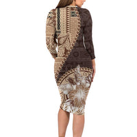 Samoa Siapo Elegant Family Matching Long Sleeve Bodycon Dress and Hawaiian Shirt Hibiscus Chocolate Brown Motifs LT05 - Polynesian Pride