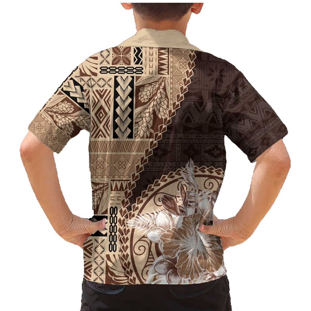 Samoa Siapo Elegant Family Matching Mermaid Dress and Hawaiian Shirt Hibiscus Chocolate Brown Motifs LT05 - Polynesian Pride
