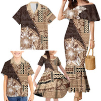 Samoa Siapo Elegant Family Matching Mermaid Dress and Hawaiian Shirt Hibiscus Chocolate Brown Motifs LT05 - Polynesian Pride