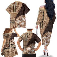 Samoa Siapo Elegant Family Matching Off The Shoulder Long Sleeve Dress and Hawaiian Shirt Hibiscus Chocolate Brown Motifs LT05 - Polynesian Pride