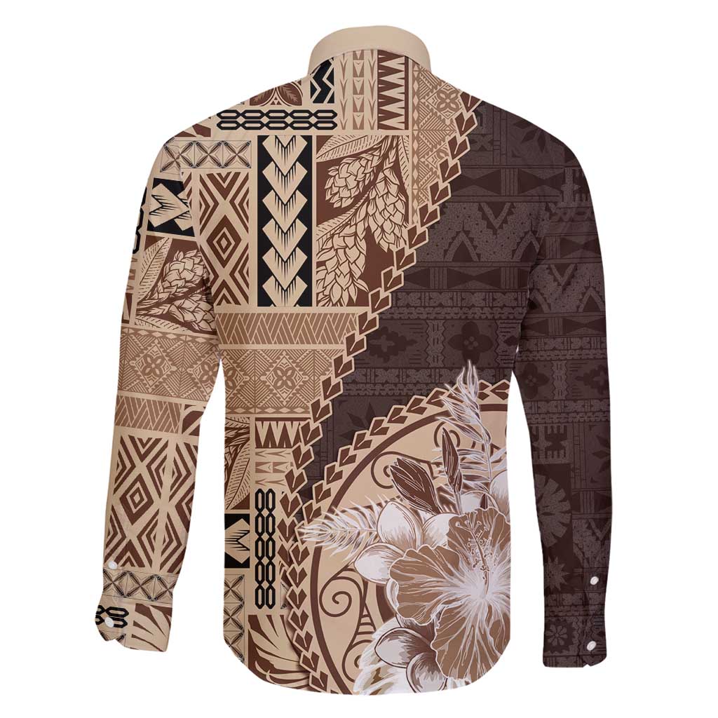 Samoa Siapo Elegant Family Matching Off Shoulder Maxi Dress and Hawaiian Shirt Hibiscus Chocolate Brown Motifs - Polynesian Pride