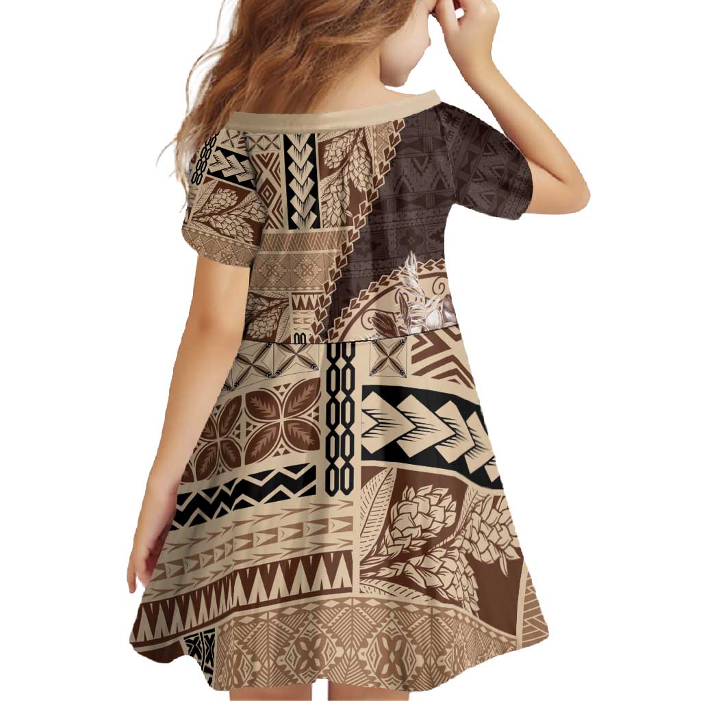 Samoa Siapo Elegant Family Matching Short Sleeve Bodycon Dress and Hawaiian Shirt Hibiscus Chocolate Brown Motifs LT05 - Polynesian Pride