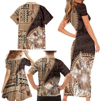 Samoa Siapo Elegant Family Matching Short Sleeve Bodycon Dress and Hawaiian Shirt Hibiscus Chocolate Brown Motifs LT05 - Polynesian Pride