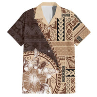 Samoa Siapo Elegant Family Matching Short Sleeve Bodycon Dress and Hawaiian Shirt Hibiscus Chocolate Brown Motifs LT05 Dad's Shirt - Short Sleeve Brown - Polynesian Pride