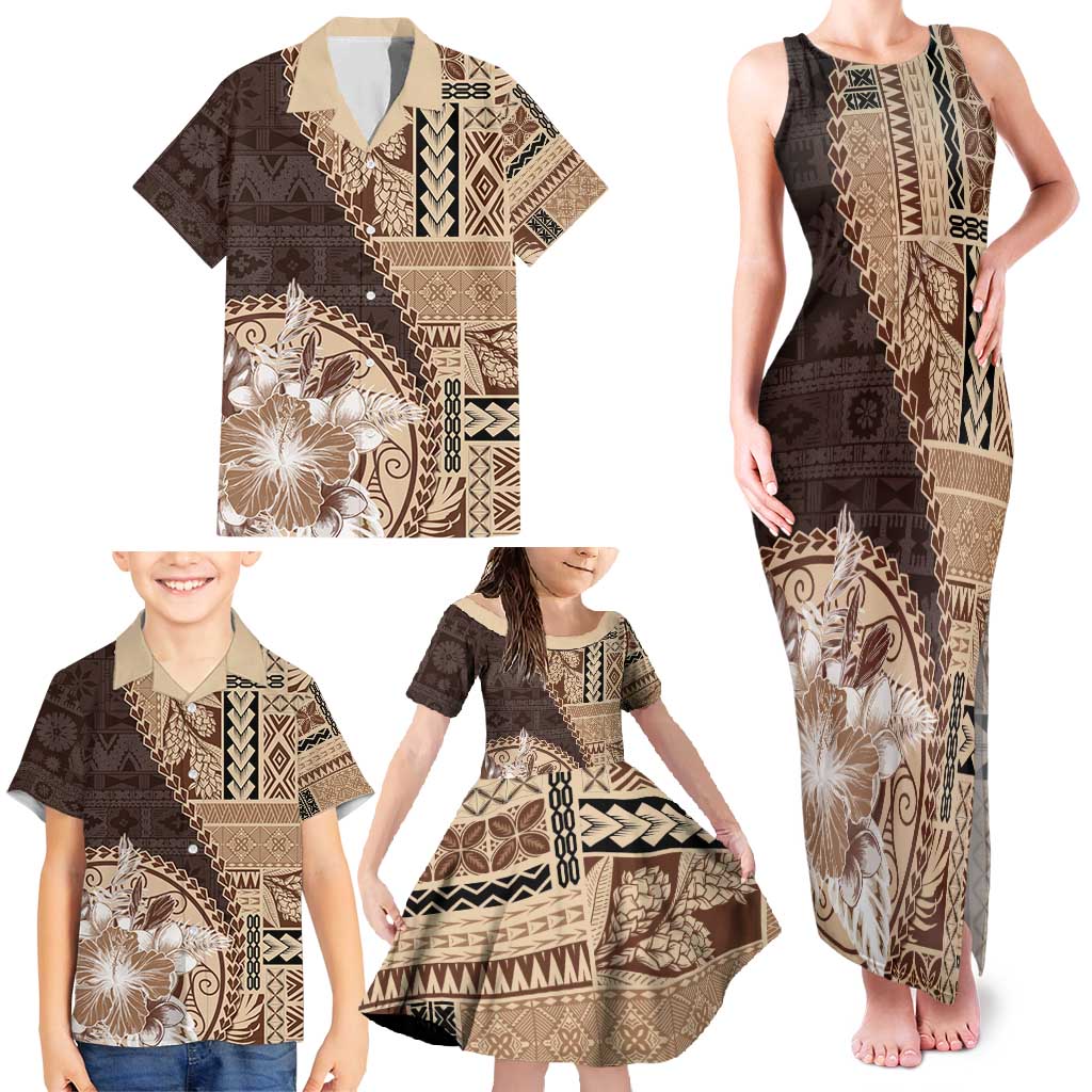 Samoa Siapo Elegant Family Matching Tank Maxi Dress and Hawaiian Shirt Hibiscus Chocolate Brown Motifs LT05 - Polynesian Pride