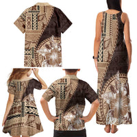 Samoa Siapo Elegant Family Matching Tank Maxi Dress and Hawaiian Shirt Hibiscus Chocolate Brown Motifs LT05 - Polynesian Pride