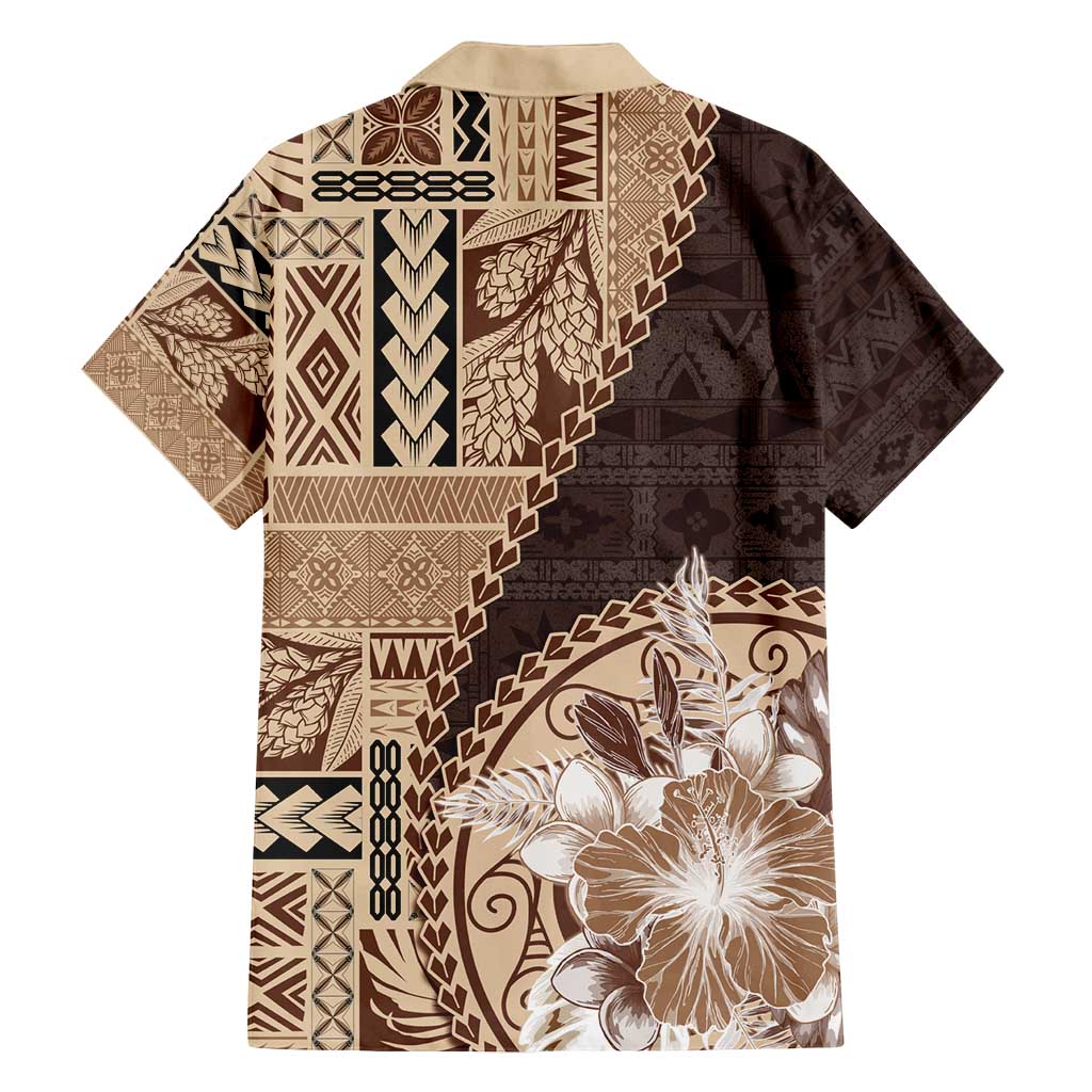 Samoa Siapo Elegant Family Matching Tank Maxi Dress and Hawaiian Shirt Hibiscus Chocolate Brown Motifs LT05 - Polynesian Pride