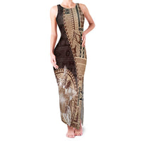 Samoa Siapo Elegant Family Matching Tank Maxi Dress and Hawaiian Shirt Hibiscus Chocolate Brown Motifs LT05 Mom's Dress Brown - Polynesian Pride