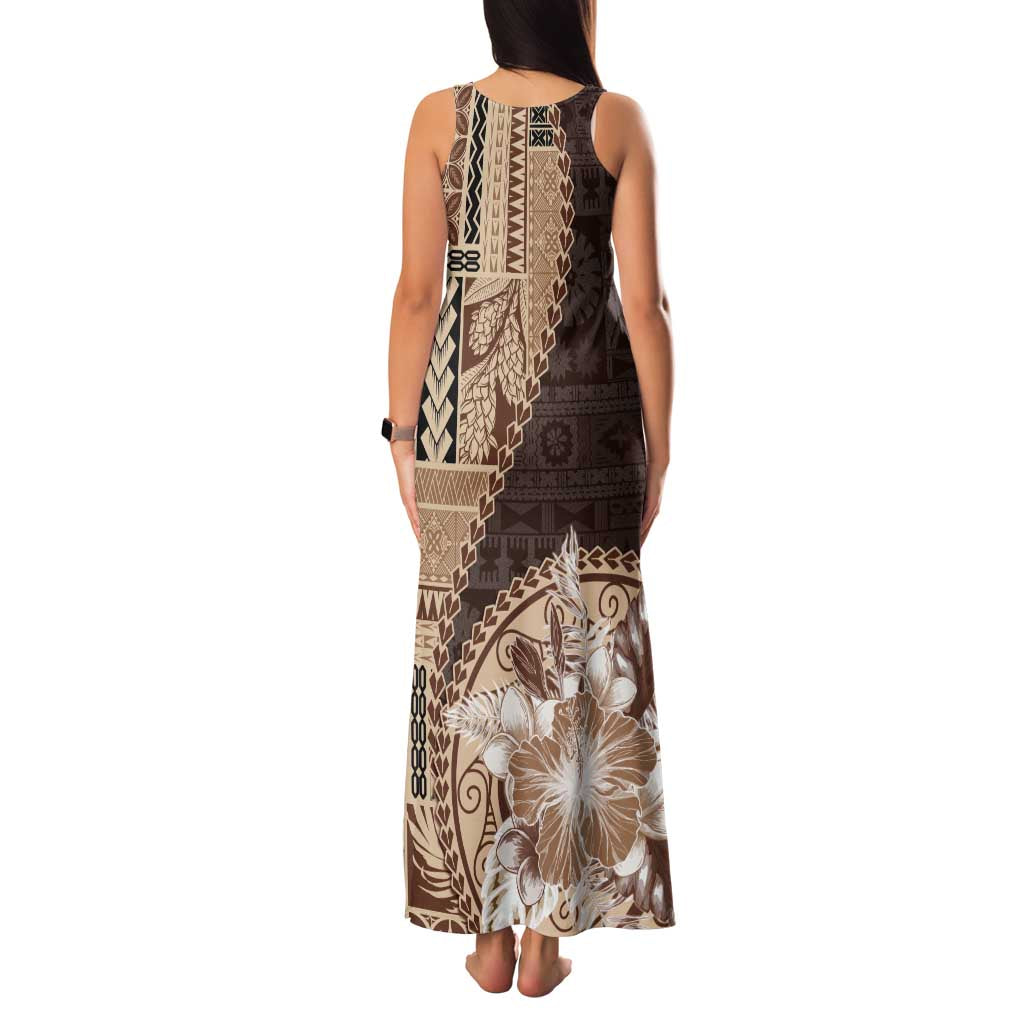 Samoa Siapo Elegant Family Matching Tank Maxi Dress and Hawaiian Shirt Hibiscus Chocolate Brown Motifs LT05 - Polynesian Pride