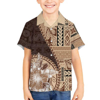 Samoa Siapo Elegant Family Matching Tank Maxi Dress and Hawaiian Shirt Hibiscus Chocolate Brown Motifs LT05 Son's Shirt Brown - Polynesian Pride