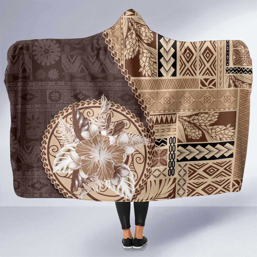 Samoa Siapo Elegant Hooded Blanket Hibiscus Chocolate Brown Motifs - Polynesian Pride